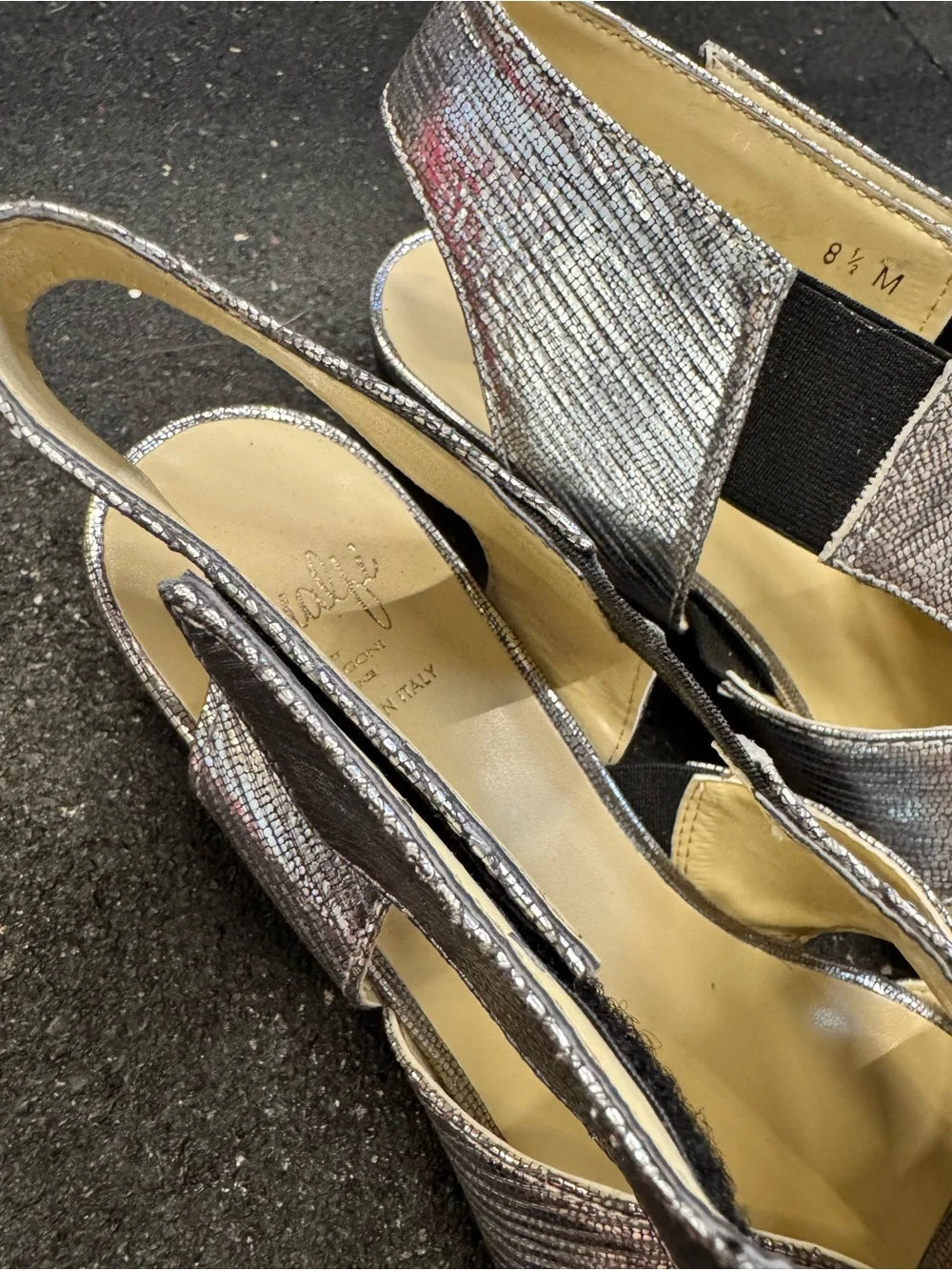 Metallic Silver Slingback Low Heel Sandals